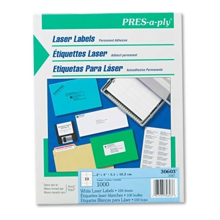 Avery Avery Pres-A-Ply Laser Address Labels, 2 x 4, White, 1000/Box 30603